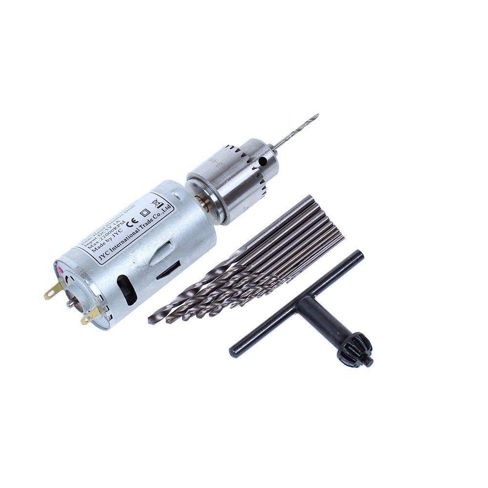 AUTOTOOLHOME DC12V Electric Motor PCB Drill Press Hand Drilling 10 Bits Set 0.34mm JTO Chuck