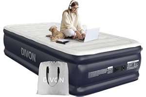 DIVON Twin Air Mattress with Built-in Pump,18''Raised Blow Up Mattress 2 Mins Self Inflation/Deflation,Upgraded Thicker Inflatable Mattress，Flocked Top Air Bed with Storage Bag for Guests,Home，Camping