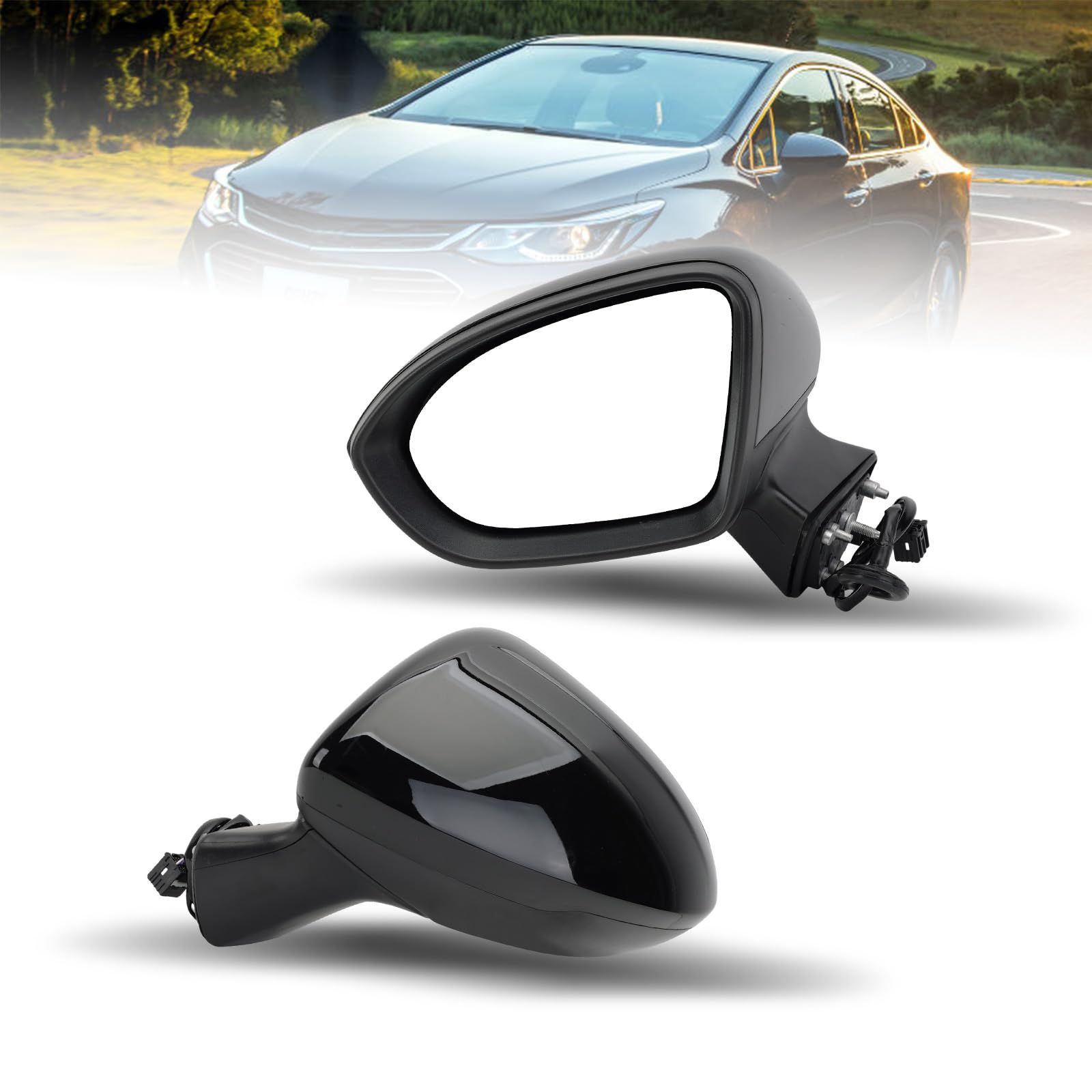 Photo 1 of Driver Side View Mirror Compatible With Chevy Cruze 2016-2019 L LT LS 3-Pins Power Glass Non Heated Without Signal Light,Black