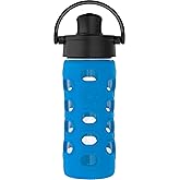 Lifefactory 12-Ounce Glass Water Bottle with Active Flip Cap and Protective Silicone Sleeve, Cobalt Blue