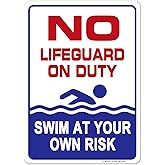 GIMIPAT Aluminum No Lifeguard On Duty Swim At You Own Risk Pool Sign, 12inx8in Fade Resistance, Indoor/Outdoor Use Metal Sign