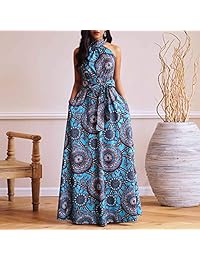 VERWIN - Vestido largo con cordones, cintura alta, sin mangas, para mujer, color marrón