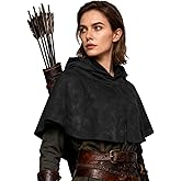 L'VOW Medieval Hooded Cape Renaissance Cowl Short Cape with Hood for Women Men Halloween Cosplay Costume
