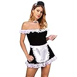 Women's Maid Costume 5 Pieces Dress Apron Neck Head Piece Black/White, One Size