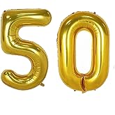 CHIL 32 Inch Gold 50 Number Balloons for 50th Birthday Party Decorations,Jumbo Foil Helium Balloons for 50 Party Decoration