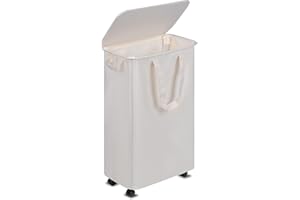 Vincona Slim Laundry Hamper with Lid and Wheels, Small Rolling Laundry Basket with Handle for Small Spaces, Tall Dirty Clothes Hampers for Dorm, Bathroom and Bedroom, 55L, Beige
