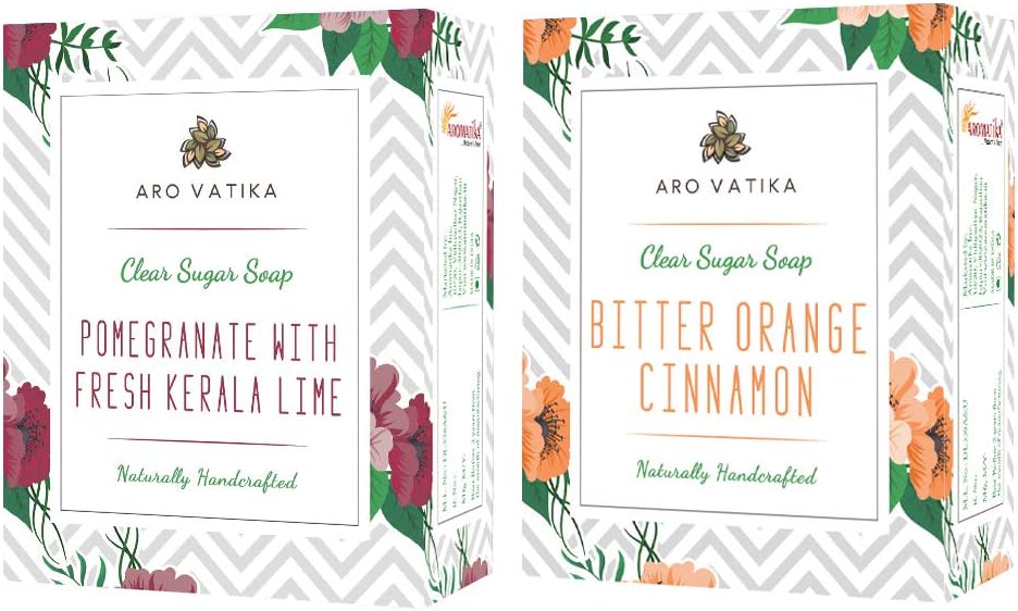 AROTATVIKA Glycerin Handmade Soap, Pomegranate with Fresh Kerala Lime + Bitter Orange Cinnamon, 100g (Pack of 2)