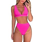 fatty tiger Womens High Waisted Thong Bikini Sets Sexy Brazilian Triangle Top Deep V Neck Two Piece Swimsuit Bathing Suits