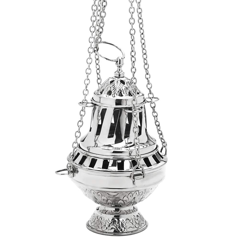 NKlaus incense burner silver height 21cm big with chain incense burner brass handmade incense set 2895
