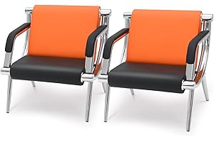 Walmokid Waiting Room Chairs with Armrest, PU Leather Office Furniture, Lobby Conference Reception Chairs, Office Guest Seating for Clinic,Airport,Hospital,Barber,Salon,Bank(Orange&Black, 2)