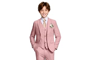 mengfeiyuaner Boys Linen Suit Casual Summer 3 Piece Slim Fit Suit Breathable Kids Teen boy Jacket Vest Pant