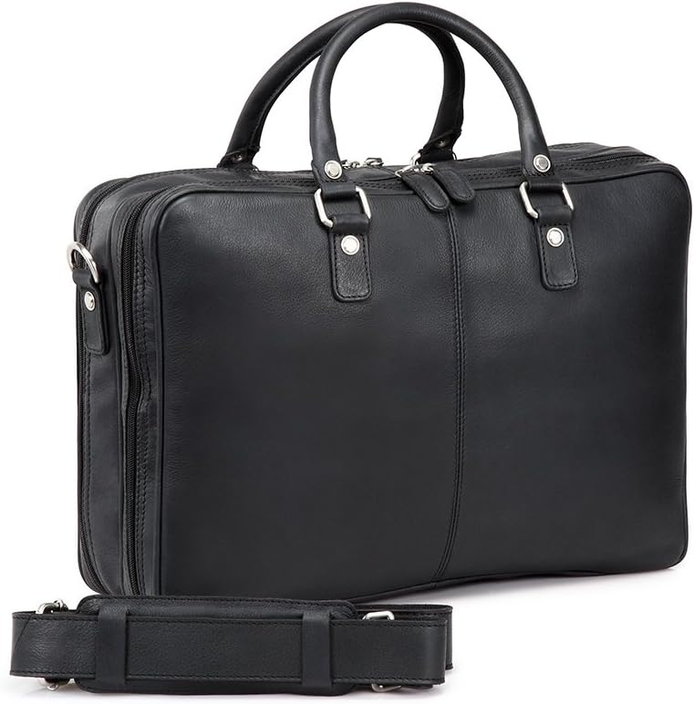 TheCultured Leather Double Zip Laptop Bag/Business Briefcase/Professional Work Bag Available in Tan/Black Color