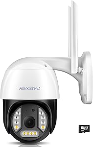 Security Camera Outdoor, AIBOOSTPRO 2K ProHD 3MP Pan Tilt Zoom 2.4G WiFi Home Smart Surveillance Camera Two-Way Audio PTZ Motion Detection Auto Tracking Waterproof Cloud Camera Built-in 32Gb Card