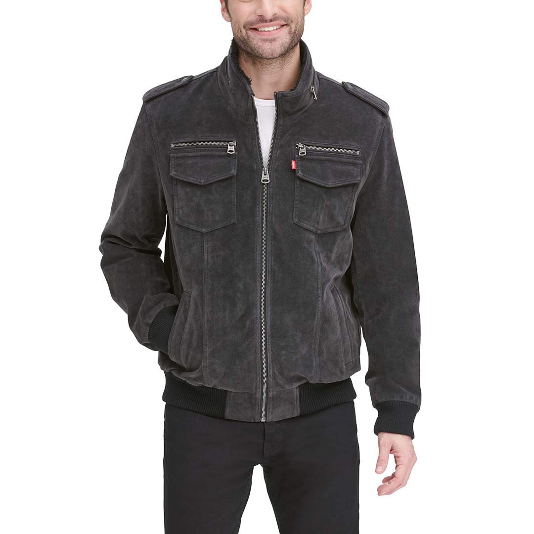 Levi's Men's Leather Sherpa Aviator Bomber Jacket, Charcoal Faux Suede, 3X-Large Image