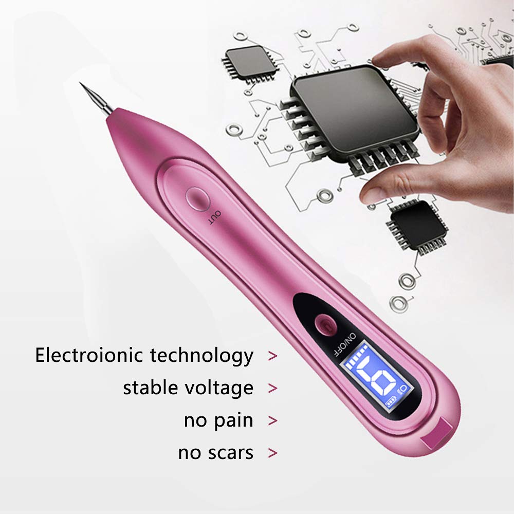 Mole Removal Pen，GoZheec Protable Home & Professional 9 Strength Levels Beauty Pen for Body Facial Freckle Nevus Warts Age Spot Tattoo Remover-Rose Pink and Metallic Red (RosePink)