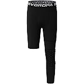 DEVOROPA Youth Boys' Compression Pants with Knee Pads 3/4 Basketball Athletic Tights Quick Dry Sports Workout Leggings