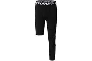 DEVOROPA Youth Boys' Compression Pants with Knee Pads 3/4 Basketball Athletic Tights Quick Dry Sports Workout Leggings
