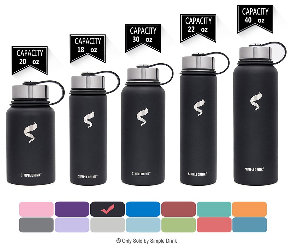 Stainless Steel Insulated Water Bottle - Wide Mouth Leak Proof Vacuum Outdoors Coffee Mug - Ice Cold Up to 24 Hrs / Hot 13 Hrs Double Walled Flask - Laser Marking