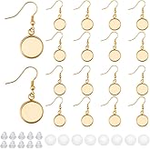 SOFPLATE 1 Box 60Pcs Real 18K Gold Plated Cabochon Earring Blanks 12mm Bezel Earring Blanks Pendant Trays with Glass Cabochons Setting Accessories for Jewelry Making Supplies DIY Dangle Charms Women