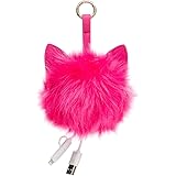 Cat Ears Tech Pom Bag Charm Charger Power Bank, Hot Pink