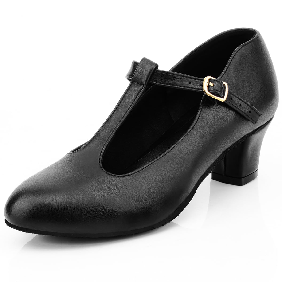 Photo 1 of Women's Character Shoes Non-Slip Latin Salsa Ballroom Dance Heels T-Strap Wedding Pumps (7 / Black)