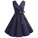 Dresstells 1950er Vintage Retro Rockabilly Kleid Ärmellos Festliches Partykleid Cocktailkleider Navy 4XL