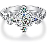 YYmqmq Witches Knot Ring for Women Sterling Silver Moonstone/Abalone Shell Celtic Knot Ring Celtic Witch Jewelry Witchy Gifts for Mom
