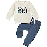 Bonangber Baby Boy First Birthday Outfit Letters Printed Long Sleeve Crewneck Sweatshirt Tops Pants Cute Cake Smash Outfit
