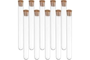 PATIKIL 8ml Test Tubes Set, 10pcs 3.94x0.47" PS Clear Round Bottom Test Tube Containers with Wood Stopper for Bead Party Cand