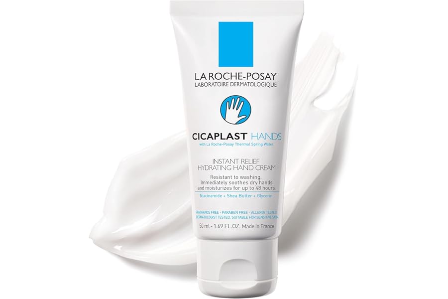 La Roche-Posay Cicaplast Hand Cream, Instant Relief Moisturizing Hand Lotion for Dry Hands, Shea Butter Lotion for Dry Cracked Hands, Non Greasy, Fragrance Free