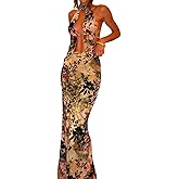 ksotutm Maxi Skirt Set Floral Sexy Halter Top and Maxi Skirt Summer Two Piece Sets for Women Going Out Outfits