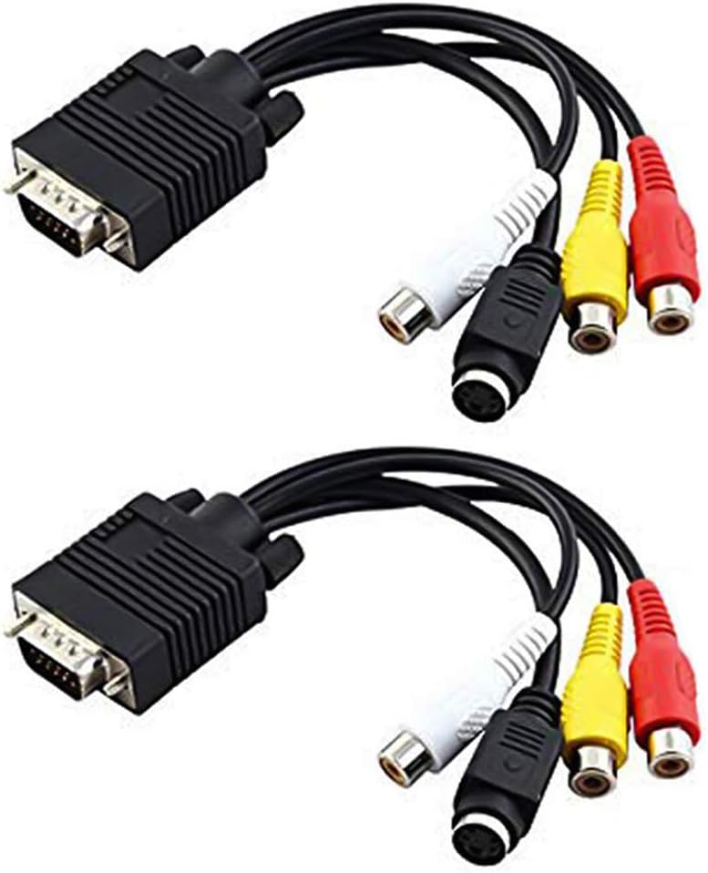 Yohii VGA to S-Video/RCA 15 Pin VGA Male to 3 RCA Jack Female Composite AV TV Out Adapter Converter - 2pcs