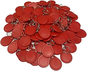 HFeng 13.56MHz RFID Access Control Keyfobs Proximity MF Classic 1k Keychains Smart IC Keycard for Door Home System NFC Token tag 100pcs (Red)