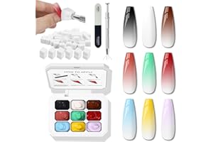 HILEMON Pat Gel Nail Polish Palette,9 Colors Ombre Gel Nails Gradient Blush Painting Gel Thick,100 Sponges 6 Brushes 1 Grabber, No Wipe, UV/LED Cured (Sponge Pat Gel Set C)