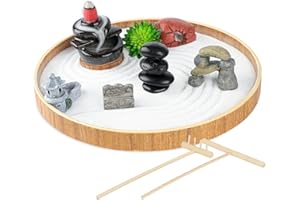 FOCI COZI Set of 15 Zen Sand Garden for Desk, DIY Zen Garden Tabletop Rock Figure Lotus Plant Rake Tools Meditation Zen Home Office Decor Accessories Micro Landscape Sandbox Stress Relief Toy Gift