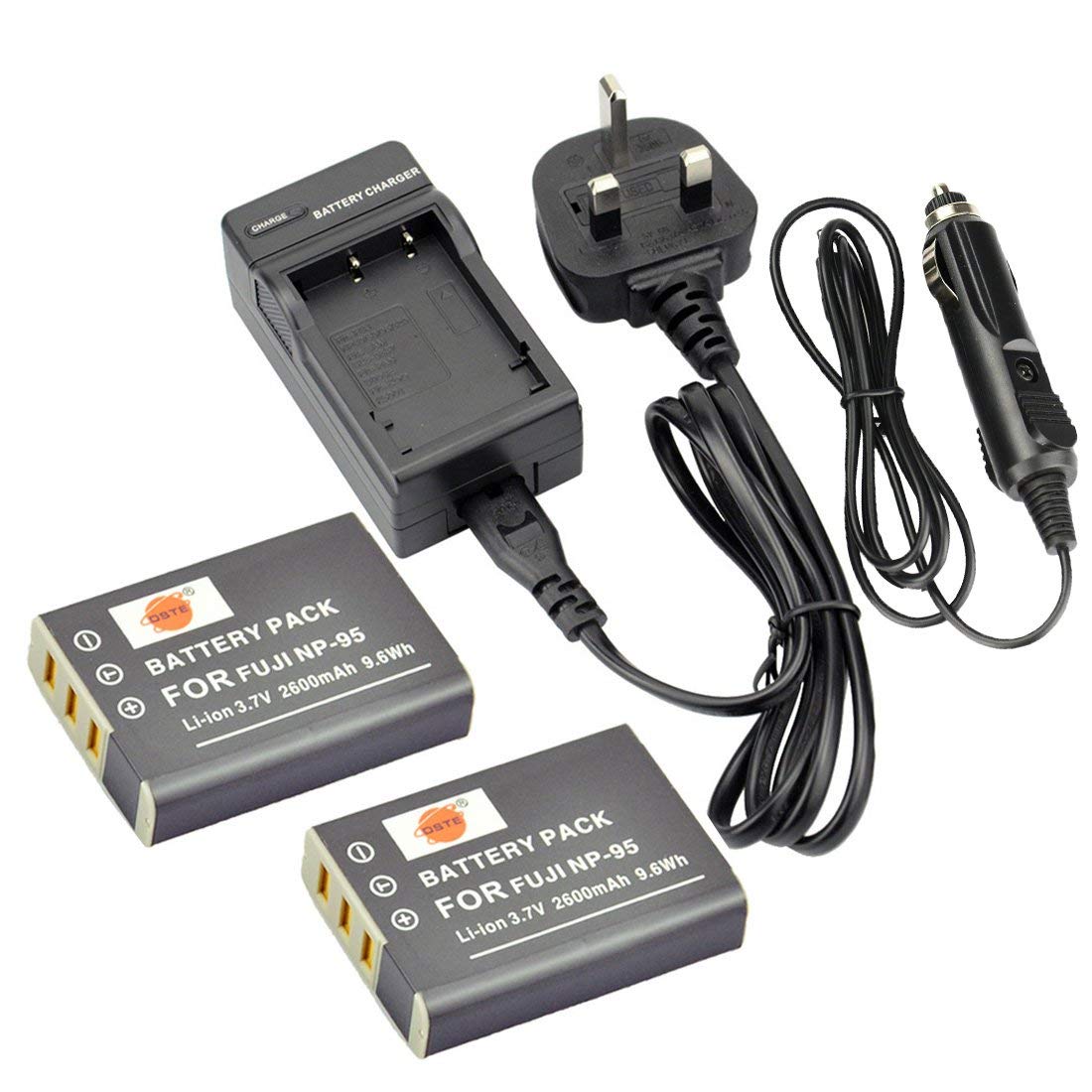 DSTE 2x NP-95 Li-ion Battery + DC29U Charger Compatible with Fujifilm FinePix F30,F31fd,Real 3D W1,X100,X30,X100T and Compatible with RICOH DB-90, GXR, GXR Mount A12, GXR P10 Digital Camera