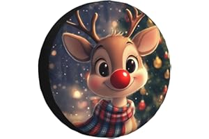 KRIRTEH Christmas Reindeer Spare Tire Cover Winter Weatherproof Universal Wheel Protectors Christmas New Year Wheel Covers for Rv Camper Travel Trailer SUV Truck 17 Inch Holiday Xmas Decor