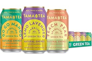Tama Tea Sugar-Free Sparkling Green Tea Variety Pack – Organic & Naturally Energizing, Zero Calorie, Zero Carb, Non-GMO – Antioxidant-Rich with 45mg Natural Caffeine – 12 oz Cans (12-Pack)