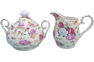 GRACIE CHINA BY COASTLINE IMPORTS Gracie China Rose Chintz Porcelain 2-Piece Sugar and Creamer Set, Cream Cottage Rose