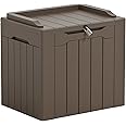 Greesum 31 Gallon Resin Deck Box Large Outdoor Storage for Patio Furniture, Garden Tools, Pool Supplies, Weatherproof and UV Resistant, Lockable, Dark Brown