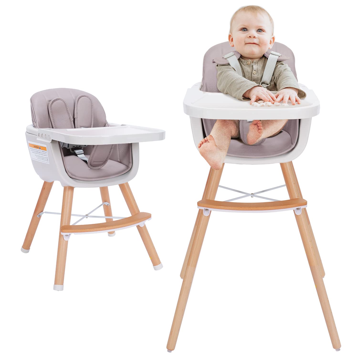 Photo 1 of (see all images) Mallify 3-in-1 Convertible Wooden High Chair, High Chairs for Babies and Toddlers, Baby High Chair