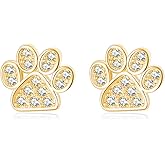 SLUYNZ Sterling Silver Dog Cat Paw Earrings Studs for Women Teens CZ Cute Paw Earrings Stud