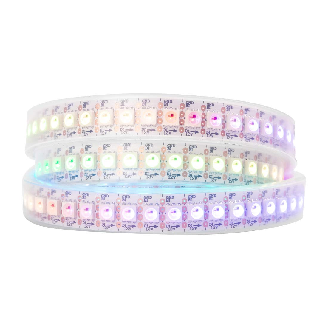 BTF-LIGHTING WS2815 IP67 Waterproof Upgraded WS2812B Individually Digital Addressable 3.2ft 144 Pixels RGB LED Flexible Strip Light 5050 SMD Dual Signal Magic Dream Color DC12V White PCB