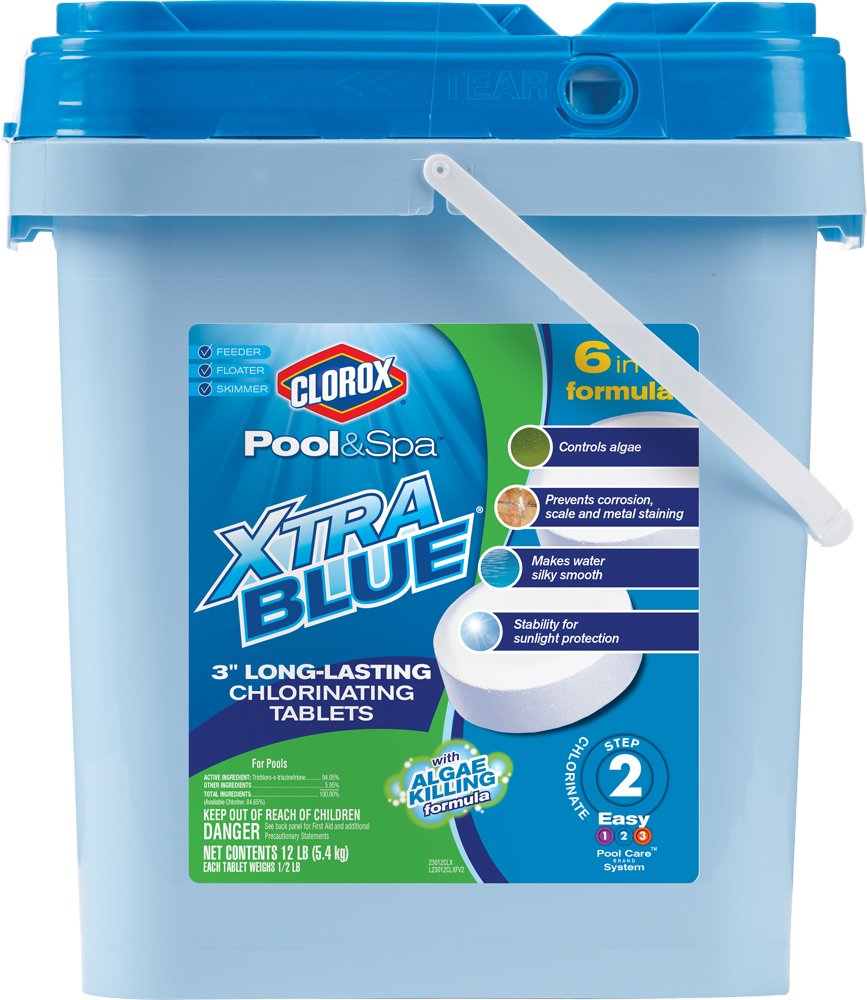 CLOROX Pool&Spa XtraBlue 3Inch Long Lasting Chlorinating Tablets, 12