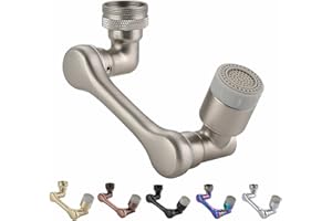 Genpe Faucet Extender, Large Angle Rotating Splash Faucet Aerator, Universal 1080 Swivel Robotic Arm Swivel Extension Kitchen Sink Aerator Extender with 2 Water Outlet Modes Brushed Nickel