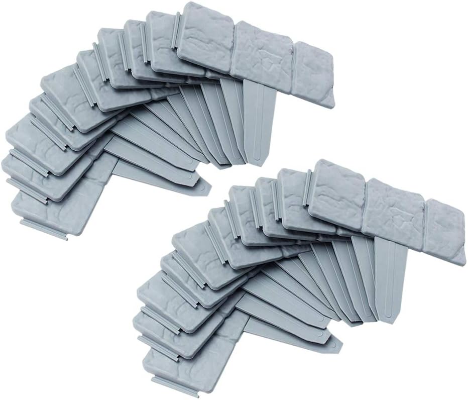 20 pcs Garden Border Edging Gray Stones Effect Fence in Lawn Edging Plant Border Garden Landscape Edging
