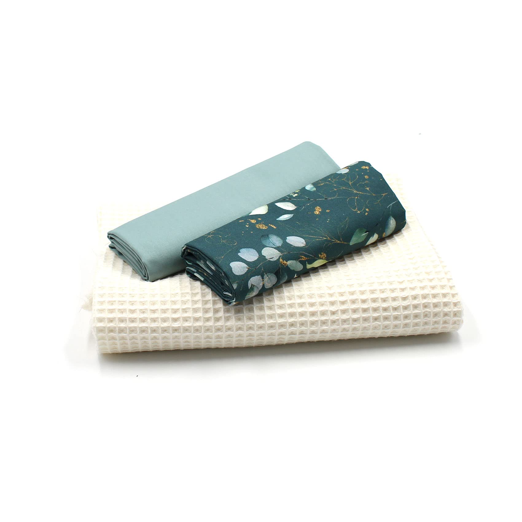VmG-Store Waffle pique + cotton fabric set, colour-coordinated waffle fabric, 100% cotton fabric, Tex Standard 100 II (eucalyptus set 54) — image 1