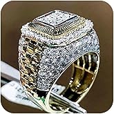 LRESJJIUJ Men's Shiny Hip Hop Ice Crystal Luxury Super Large Gold-Plated 14K Cubic Zirconia Little Finger Ring (Size 12)