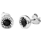 Dazzlingrock Collection Valentine's Day Gift 1.00 Carat Round Black Diamond Ladies Bezel Stud Earrings, Sterling Silver