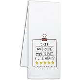 NAHMAKNE Funny Chef Kitchen Towels, Chef was Cute Would Eat Here Again, Humorous Saying Dish Towels for Kitchen Restaurant, Cooking Lover Gifts for Women, Hostess Gifts for Mom Wife Sister Friend